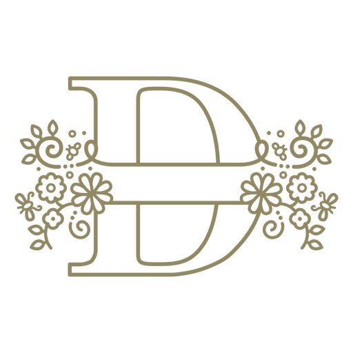 Letra mayúscula floral D trazo Diseño PNG