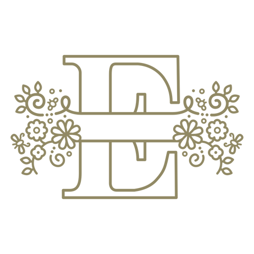 Letra mayúscula floral E trazo Diseño PNG