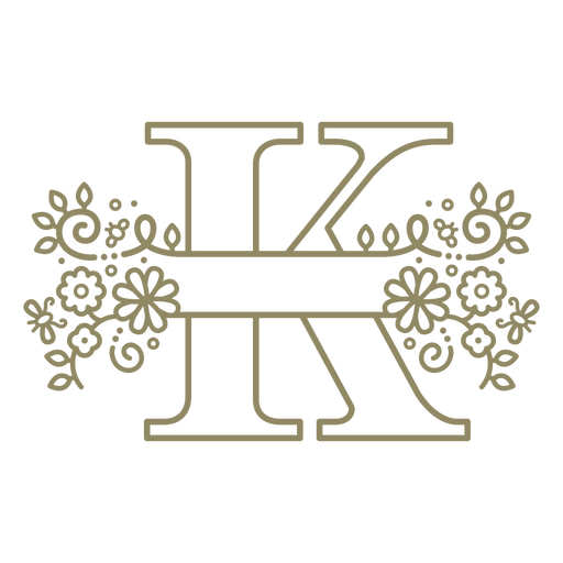 Floral capital letter K stroke PNG Design