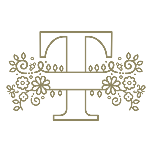Floral capital letter T stroke PNG Design
