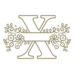Letra mayúscula floral X trazo Diseño PNG