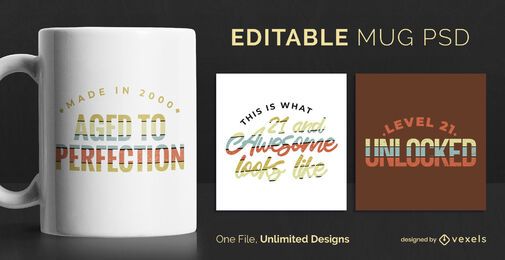 Taza escalable con cita de cumpleaños psd Taza escalable con cita de cumpleaños psd
