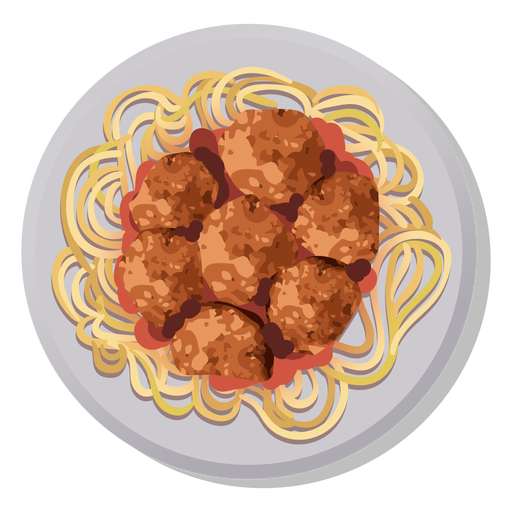 Spaghetti meatballs dish illustration