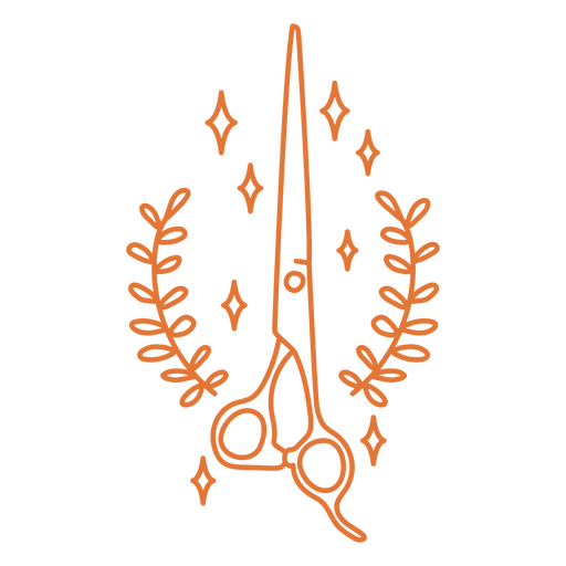 Scissors and leaves stroke badge PNG Design