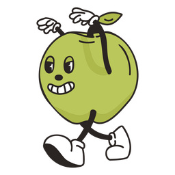 Retro cartoon green apple character PNG Design