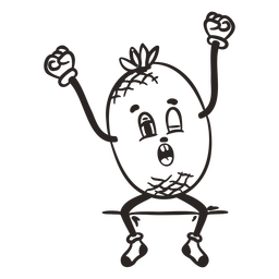 Retro cartoon pineapple stroke character PNG Design