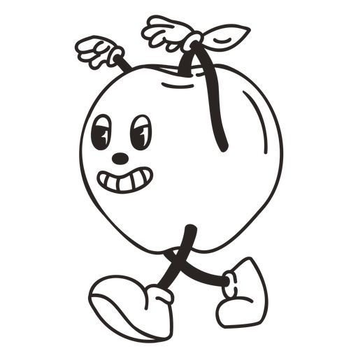 Retro cartoon apple stroke character PNG Design