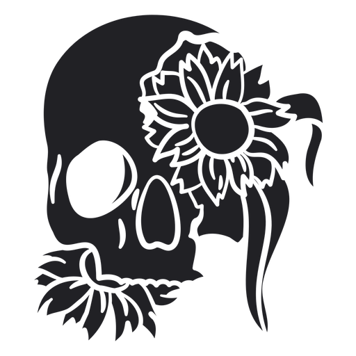 Skull with flower flat PNG Design