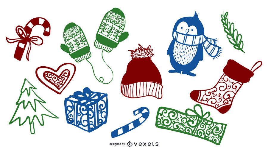 Colorful Christmas Winter Doodle Elements Colorful Christmas Winter Doodle Elements