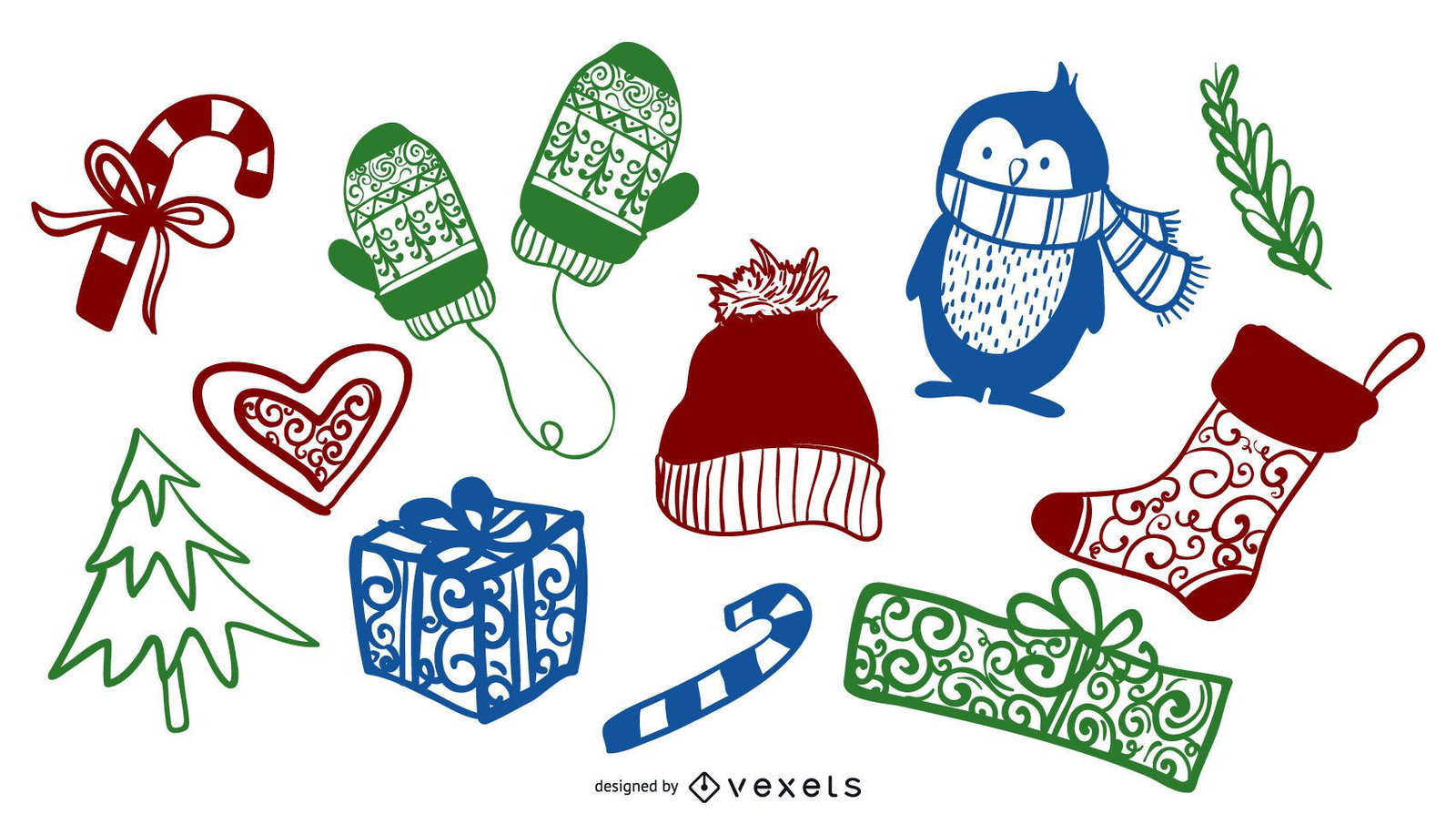 Colorful Christmas Winter Doodle Elements