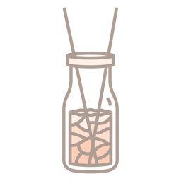 Color stroke bottle of milk with straws PNG Design