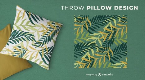 Tropical leaves green throw pillow design