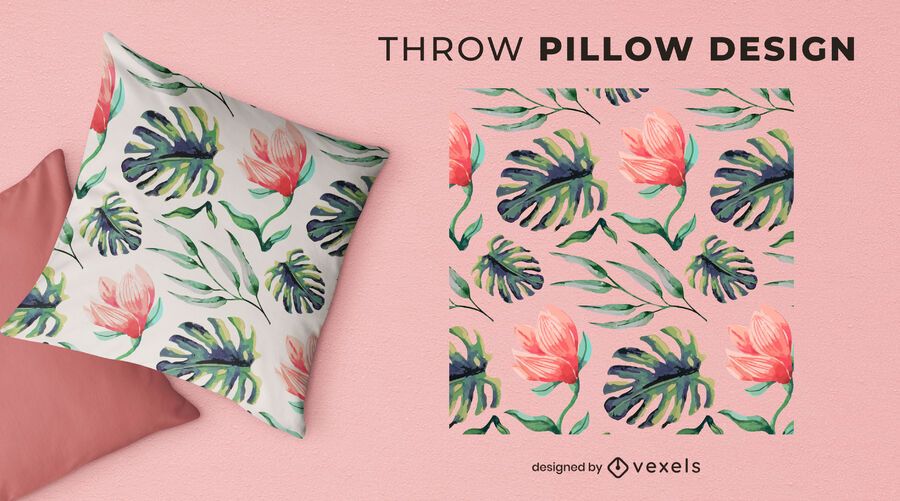 Diseño de almohada de tiro de hojas de acuarela Diseño de almohada de tiro de hojas de acuarela