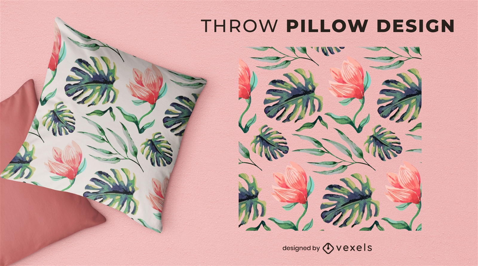Watercolor leaves throw pillow design