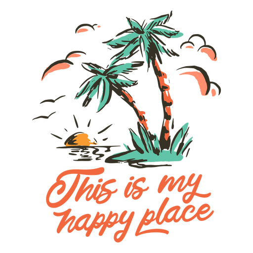 Beach island happy place badge PNG Design