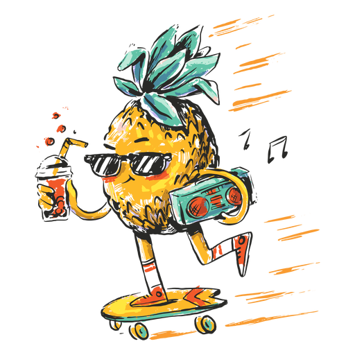 Ananas-Skater-Illustration PNG-Design