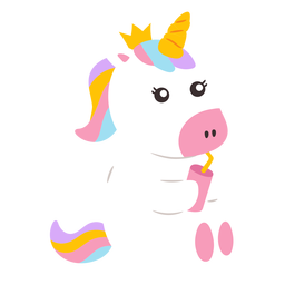 Cute unicorn drinking PNG Design