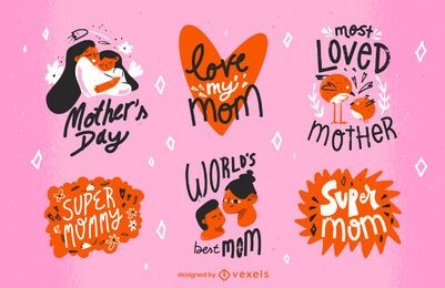 Mother's day doodle badge set