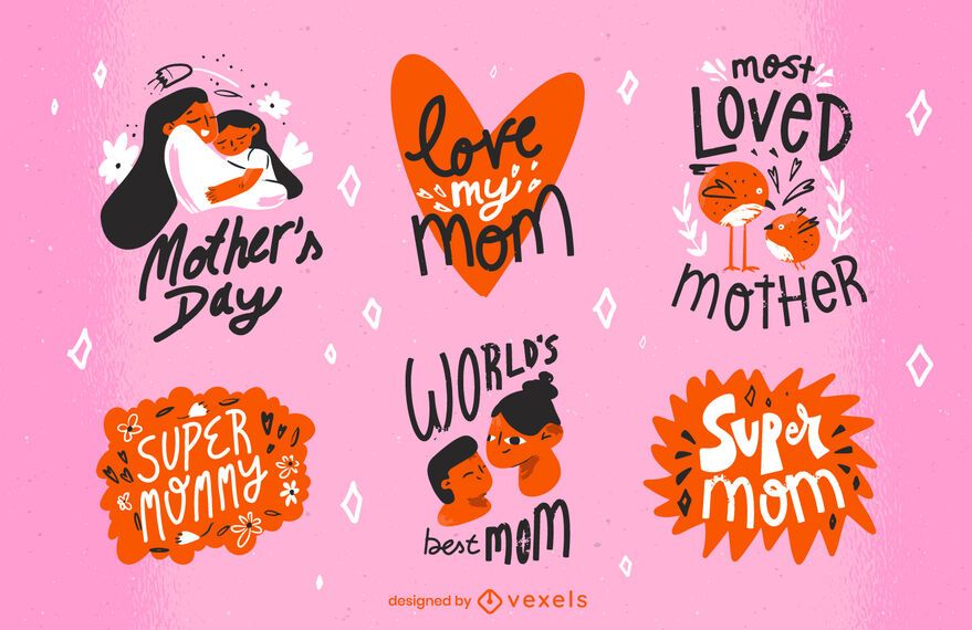 Conjunto de insignias de doodle del día de la madre Conjunto de insignias de doodle del día de la madre