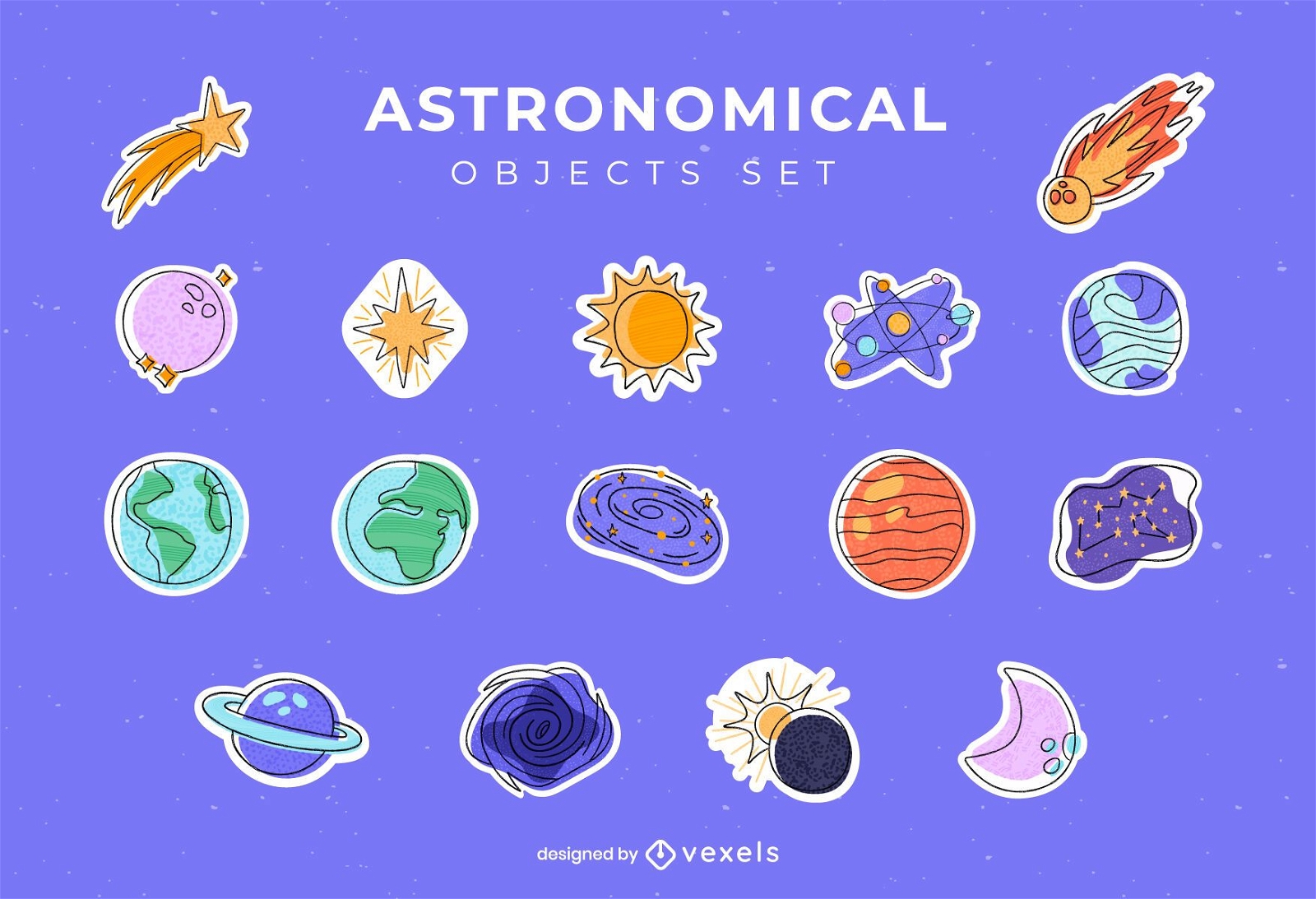 Astronomical objects sticker set