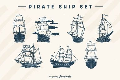 Conjunto monocromático de navio pirata