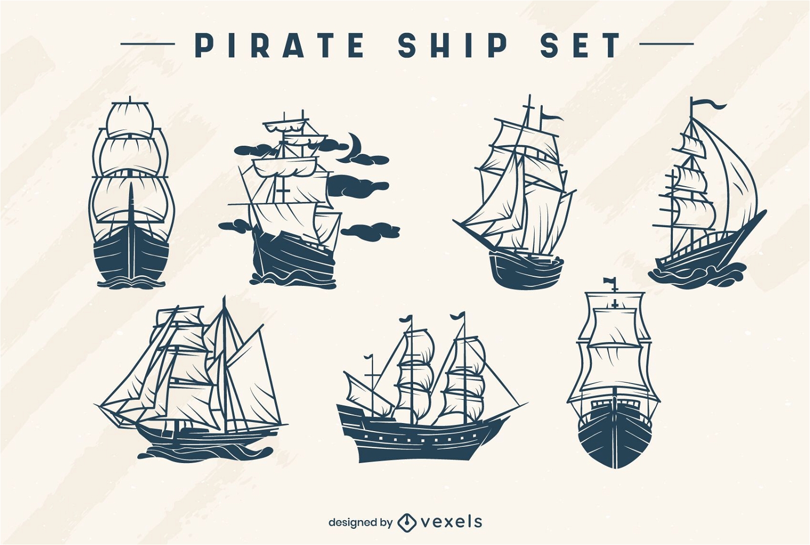 Conjunto monocromo de barco pirata