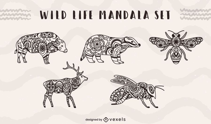 Wild life animals and insects mandala set Wild life animals and insects mandala set