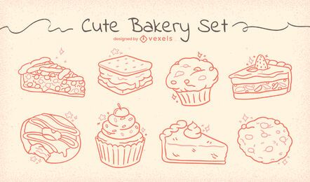Bakery sparkly hand-drawn food set