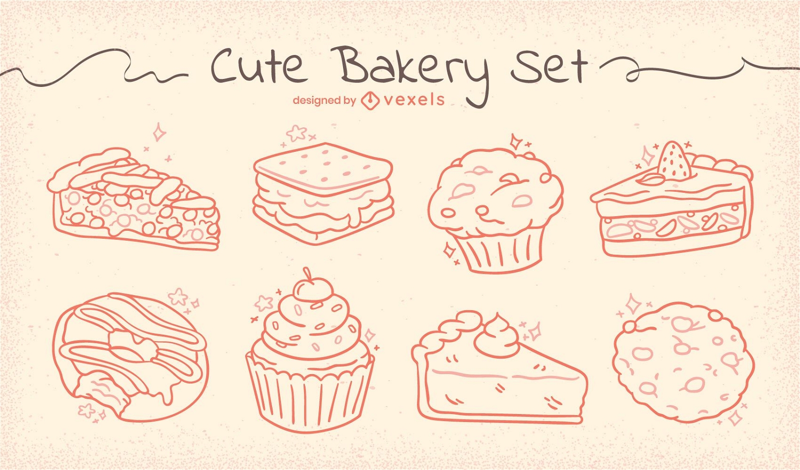 Bakery sparkly hand-drawn food set