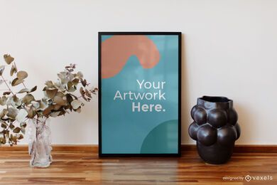 Maquete de quadro de arte de decoração de mesa de madeira