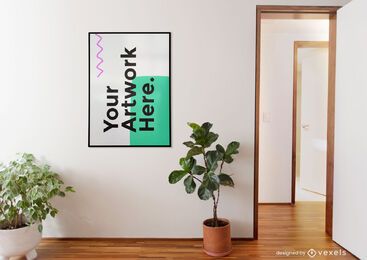Wall artwork frame plants mockup