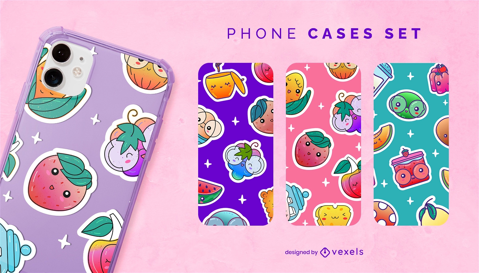 Kawaii fruits phone case set