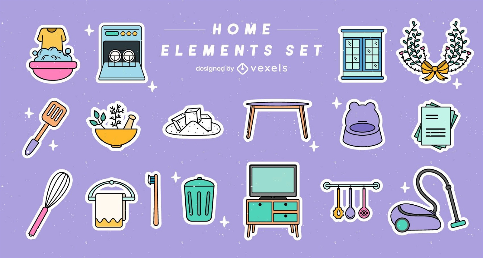 Conjunto de elementos coloridos para el hogar