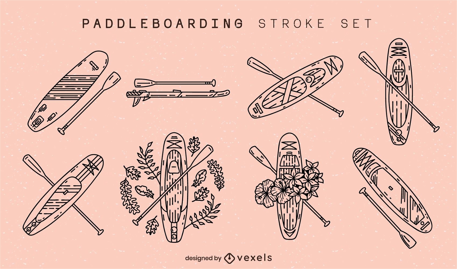 Paddleboarding boards stroke set