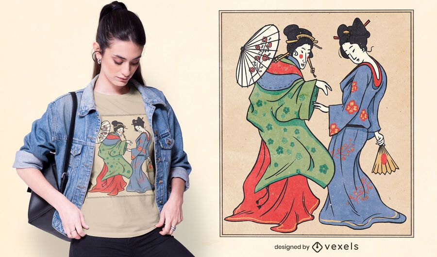 Japanese geishas walking t-shirt design Japanese geishas walking t-shirt design