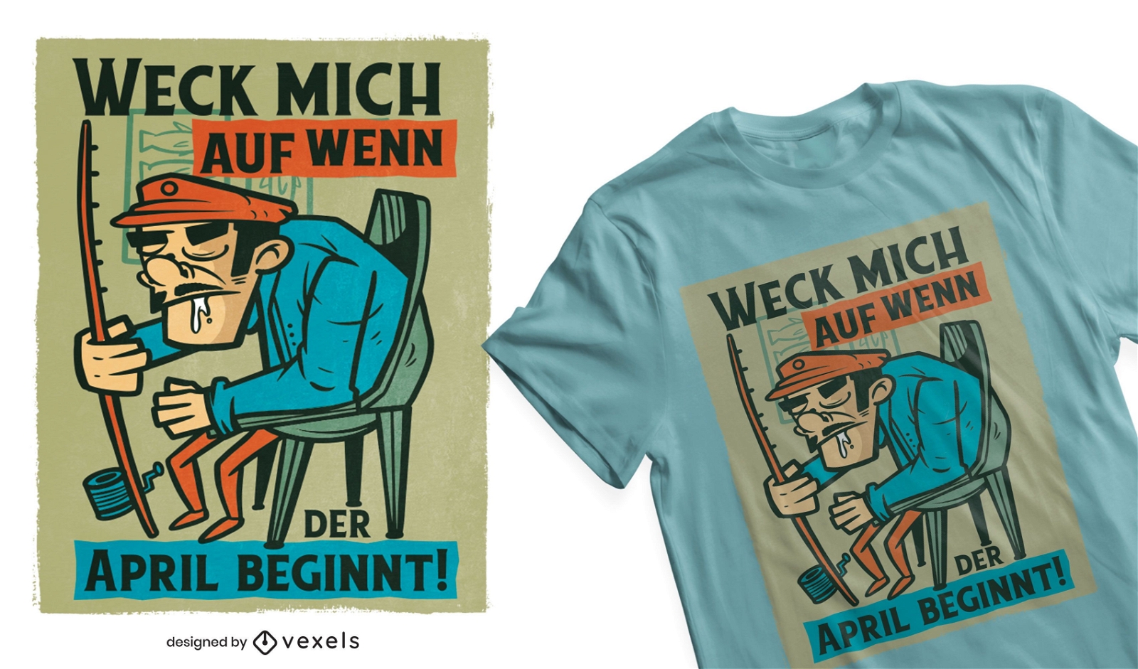 Design de camiseta alem? de pescador sonolento