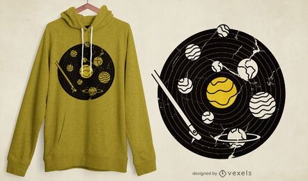 Diseño de camiseta de disco de vinilo del sistema solar.