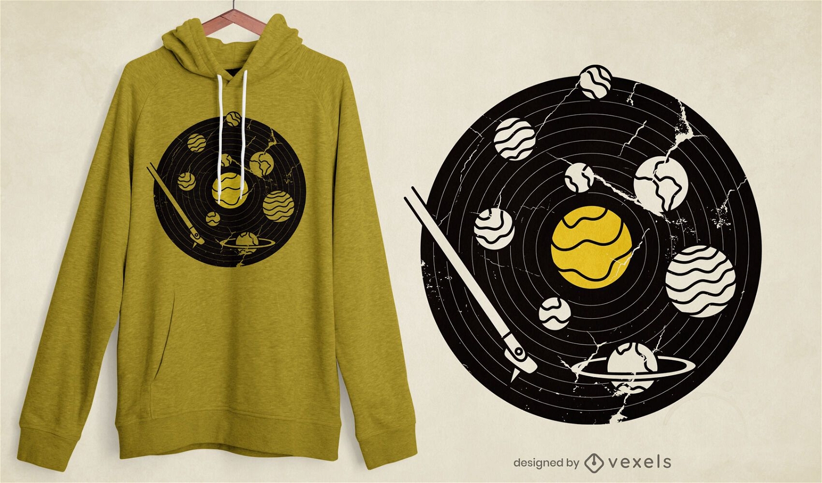 Design de t-shirt de disco de vinil para sistema solar