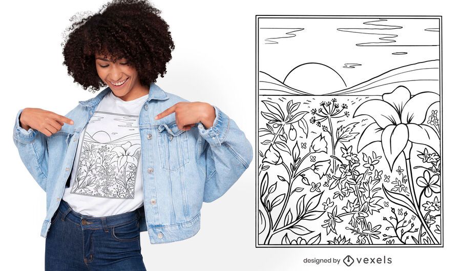 Diseño de camiseta de pradera floral line art Diseño de camiseta de pradera floral line art