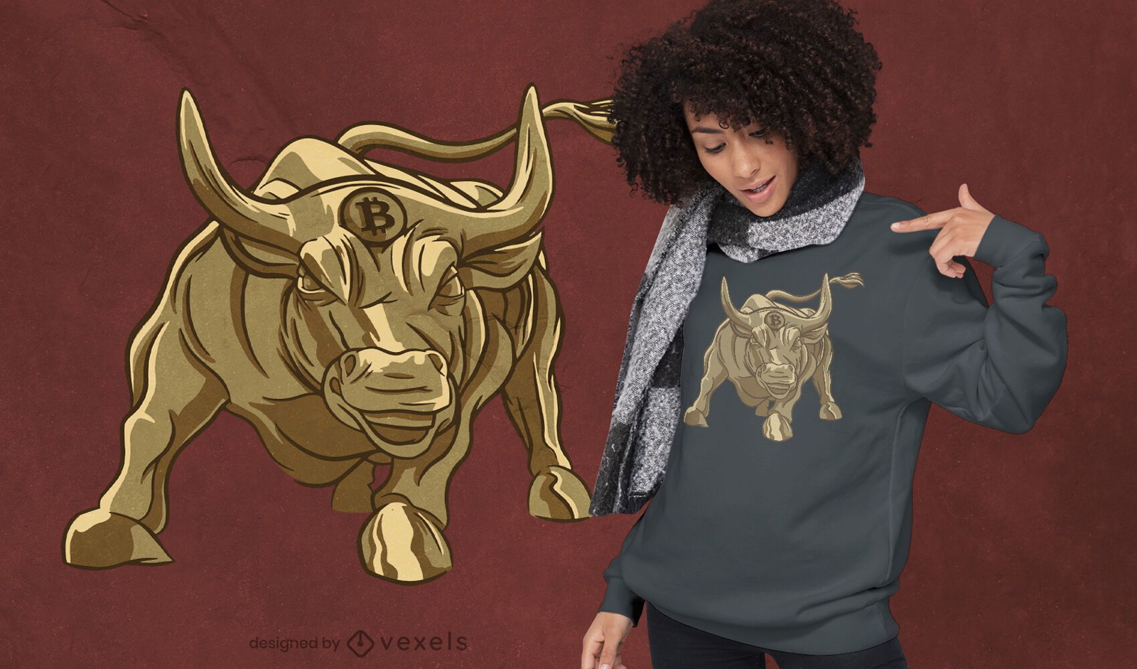 Dise?o de camiseta de toro cryptocoin dorado.