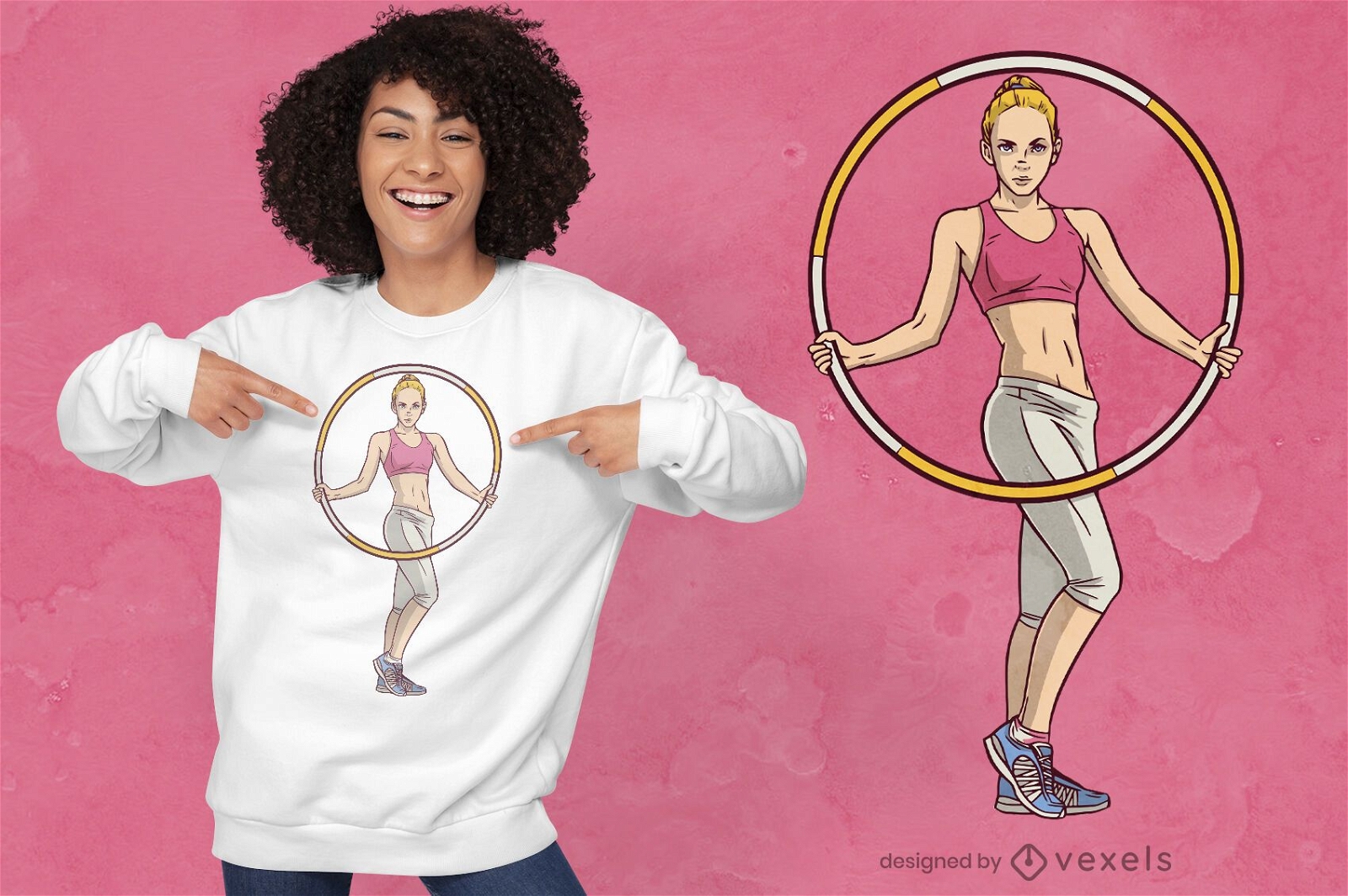 Diseño de camiseta de mujer hula hoop.