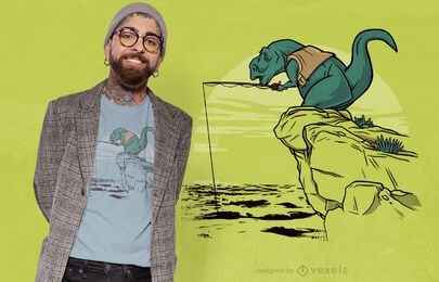 T-rex fishing cliff t-shirt design