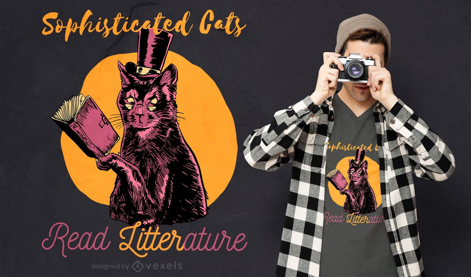 Diseño de camiseta de cita de literatura de gato elegante