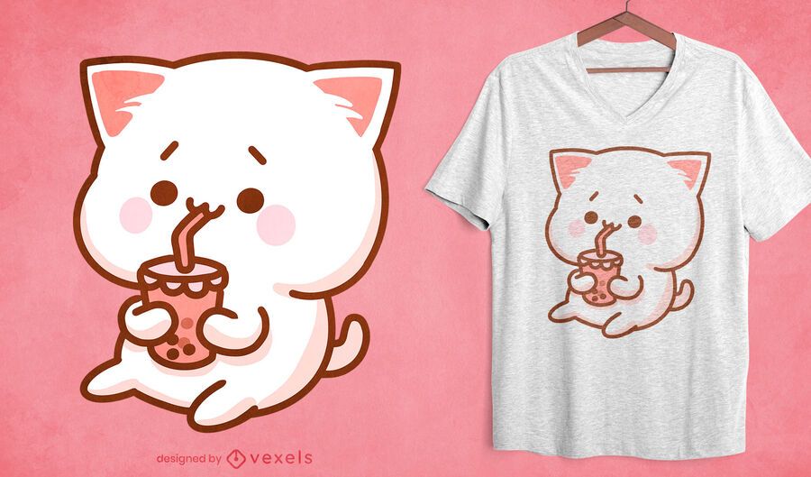Kawaii cat bubble tea t-shirt design Kawaii cat bubble tea t-shirt design