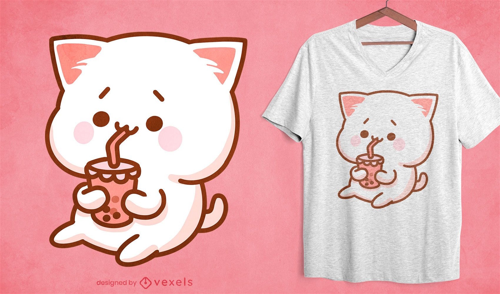 Kawaii cat bubble tea t-shirt design