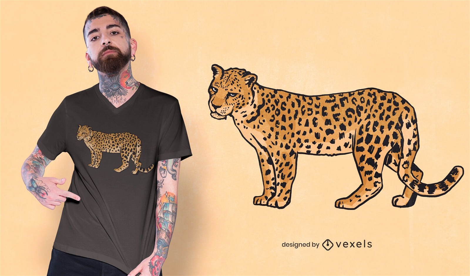 Dise?o de camiseta de expresi?n molesta de leopardo.