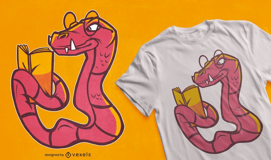 Diseño de camiseta de dibujos animados de serpiente de lectura Diseño de camiseta de dibujos animados de serpiente de lectura
