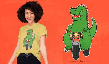 Diseño de camiseta de dibujos animados de dinosaurio motorista