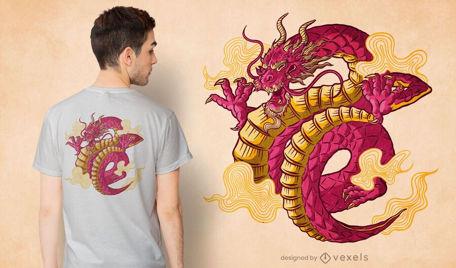 Chinese Dragon Creature T-shirt Design - Vector Download