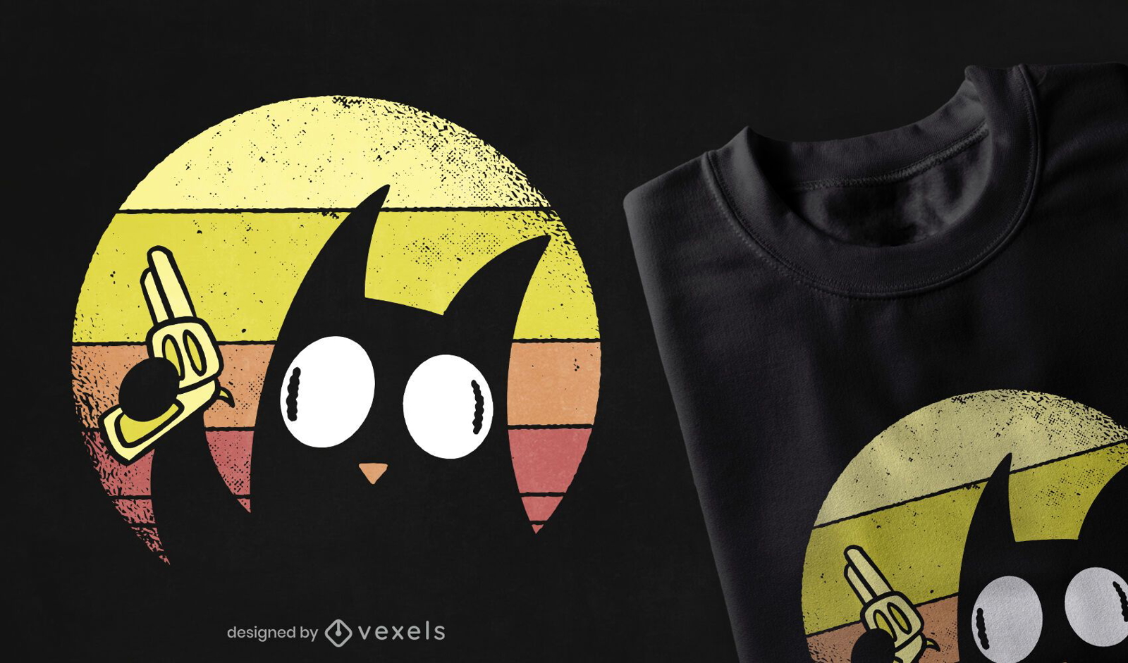 Retro Sonnenuntergang verr?ckte Katze T-Shirt Design